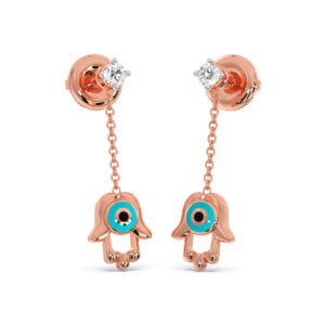 Hamsa Evil Diamond Dangling Eye Earrings